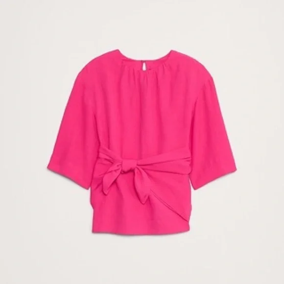 BANANA REPUBLIC VISCOSE-LINEN DUPIONI TIE-WAIST TOP - Picture 10 of 11